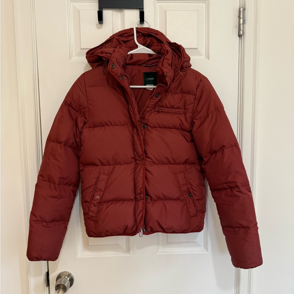 J. Crew Deep Red down feather Puffer Jacket